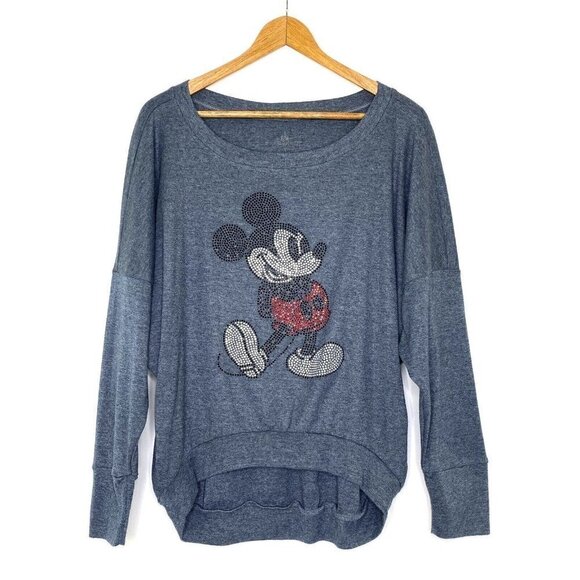 Disney Parks Mickey Mouse Knit Top Womens size Large High Low Hem Studded Blue - Picture 1 of 7